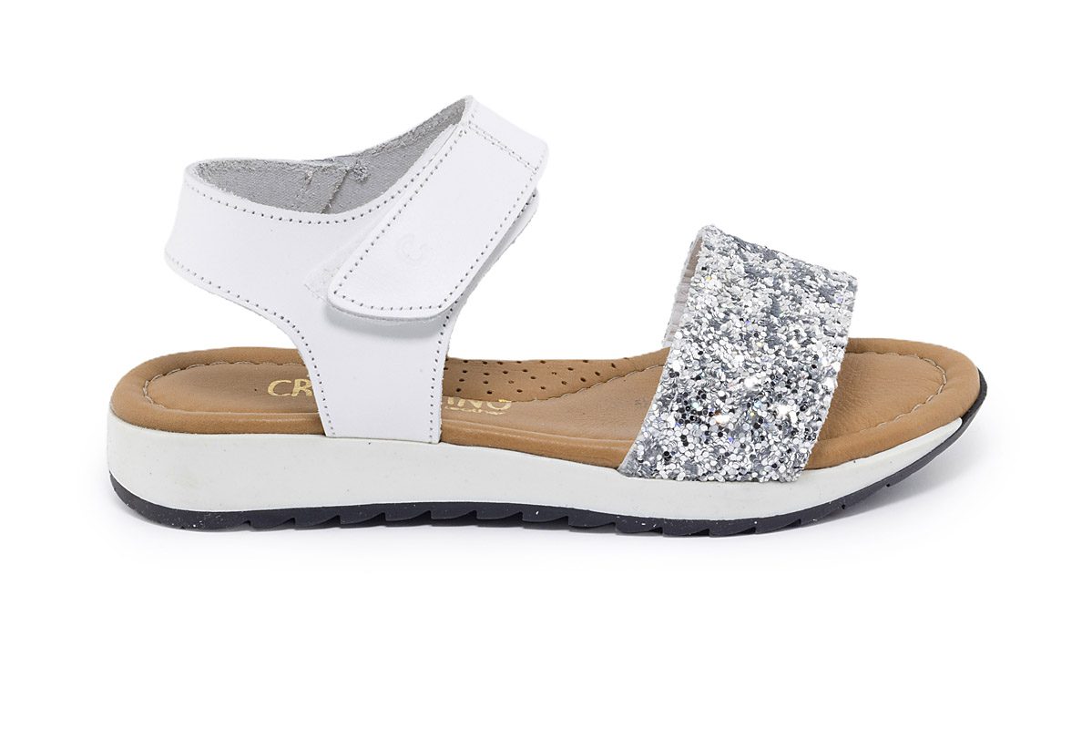 ΠΑΙΔΙΚΑ ΔΕΡΜΑΤΙΝΑ ΑΝΑΤΟΜΙΚΑ ΠΕΔΙΛΑ CROCODILINO VELCRO GLITTER WHITE